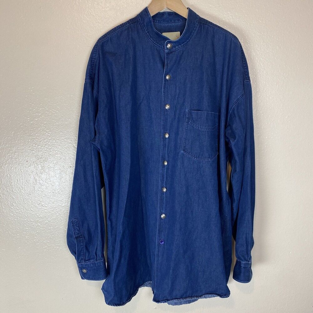 Stubbs XXL Men's Silver Button Up Shirt Denim Chambray Blue Western Texas Cowboy